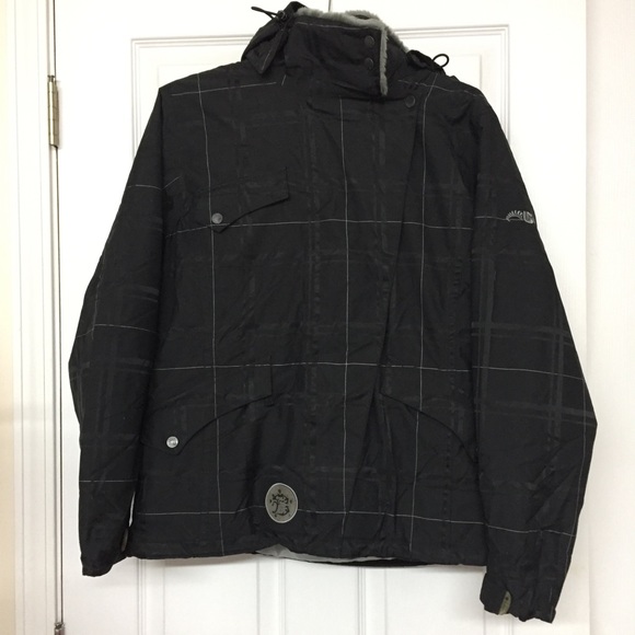 Burton Jackets & Blazers - Burton black white plaid hooded ski coat jacket